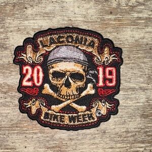 Laconia Bike Week Skull Patch - Red and Gold